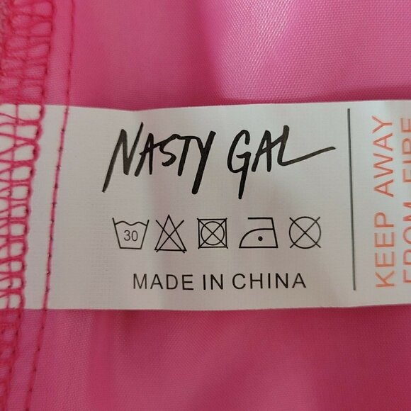 Nasty Gal Trousers Pants Size 4 Woven Textured Pleated Candy Pink Pockets New - Picture 6 of 12